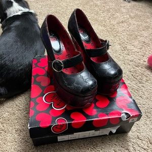 Black w/ Quilted hearts T.U.K. Mary Jane Platform